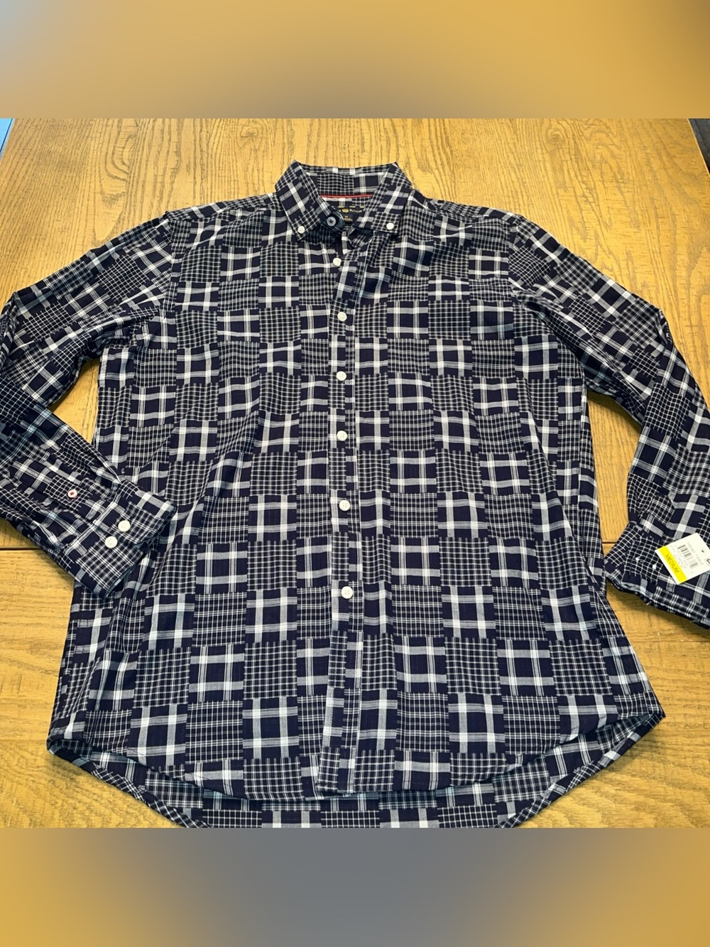 Club Room Macy’s Men’s Blue White Plaid Cotton Button-Up Shirt Medium M